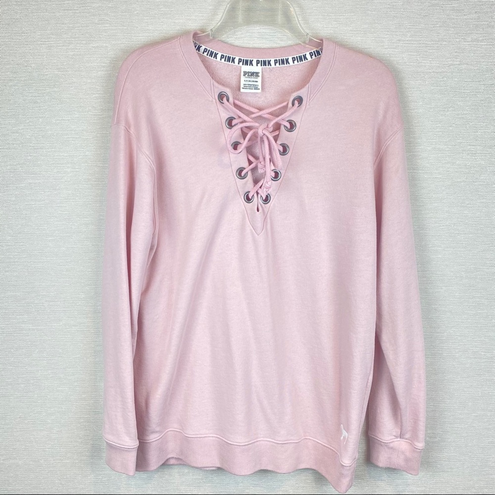 VICTORIA'S SECRET PINK Campus Crew Lace Up Oversized Sweatshirt - Size S
